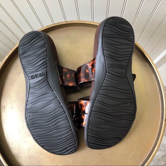 VIONIC | SKYLAR COMFORT SLIDES | TORTOISE BROWN PATENT LEATHER | SIZE: 8 | EUC - Picture 7 of 9